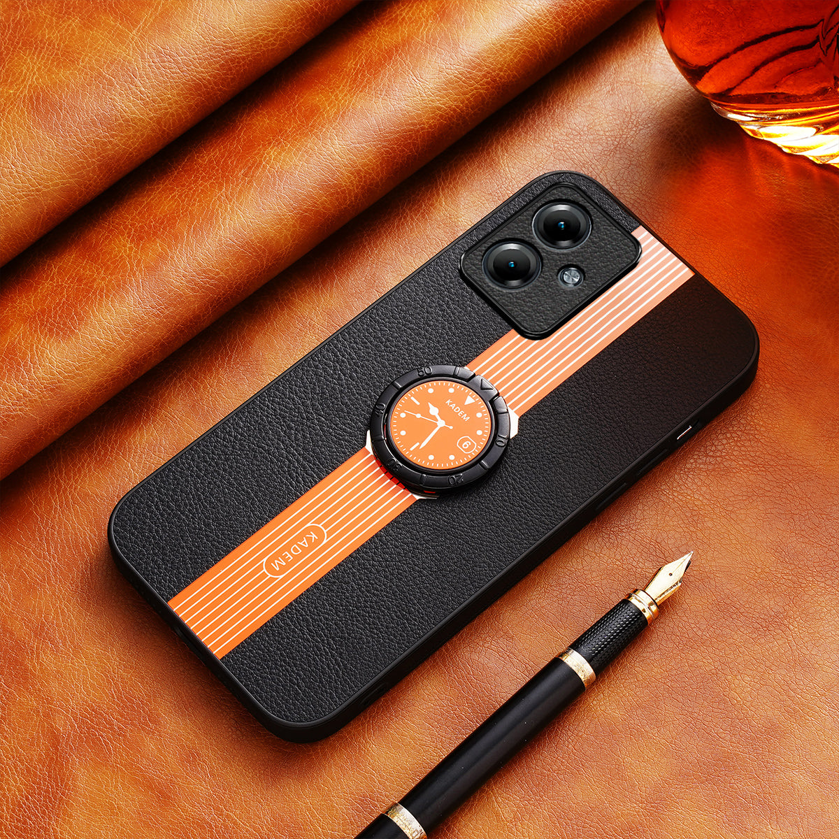 KADEM For Motorola Moto G54 5G Case Leather Coated Acrylic+TPU Phone Cover with Ring Kickstand KADEM For Motorola Moto G54 5G Case Leather Coated Acrylic+TPU Phone Cover with Ring Kickstand